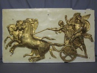 A rectangular plaster wall plaque decorated Charioteers 37"