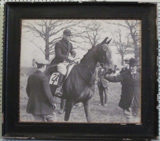 A black and white photograph of The Duke of York, later King George VI mounted on a Point-to-Pointer, 19" x 22"