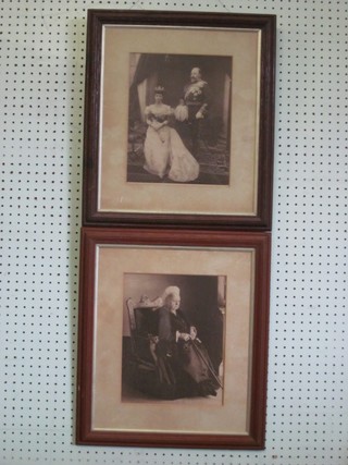A black and white photograph of a seated Queen Victoria and 1 other of Queen Alexandra 11" x 9"