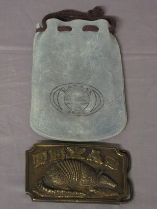 An American brass buckle marked Texas, the reverse marked Bergamont Brassworks