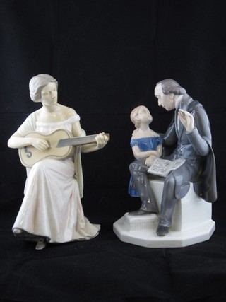 A B & G figure of a seated lady guitarist 9", and 1 other figure, both faulty,