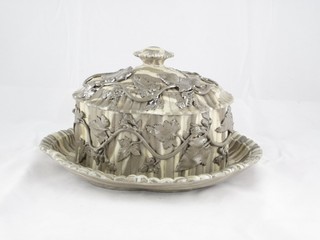 A 19th Century oval grey glazed butter dish and cover 7"