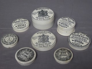 A Burgess anchovy paste jar and cover and 7 other pot lids