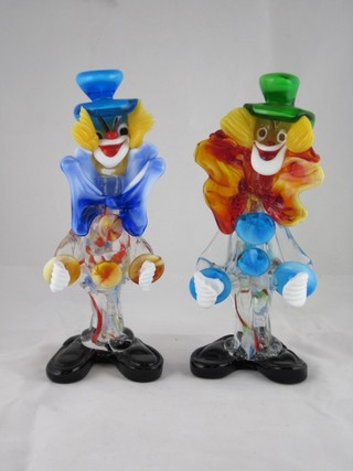 2 Murano glass figures of standing clowns 8 1/2"