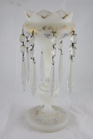 A Victorian opaque glass lustre hung lozenges 11"