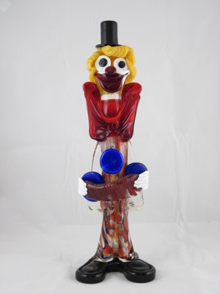 A Murano glass figure of a standing clown 14"