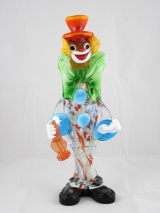 A Murano glass figure of a standing clown 12"