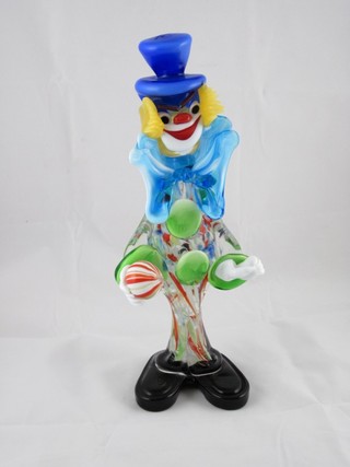 A Murano glass figure of a standing clown with ball 12"