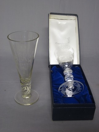 An Elizabeth II 1953 glass goblet with spiral turned stem 12" together with a 1977 Silver Jubilee goblet, boxed,