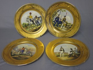 A set of 4 reproduction Continental porcelain plates decorated Napoleonic battle scenes with gilt borders