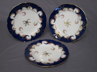 10 Coalport plates with garter blue and gilt banding and floral decoration, the reverse marked 7771, 9"