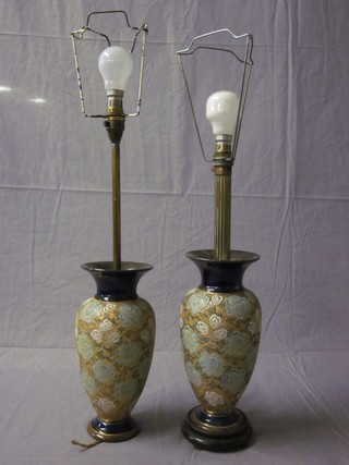 A pair of Royal Doulton vases converted for use as electric table lamps 11"