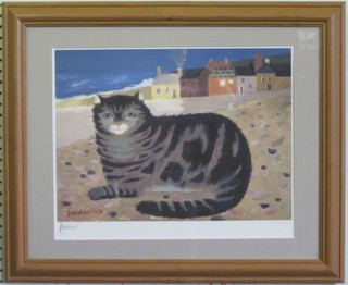 Mary Fedden, a limited edition coloured print "Cat on a Cornish Beach" 222/500 13" x 16"