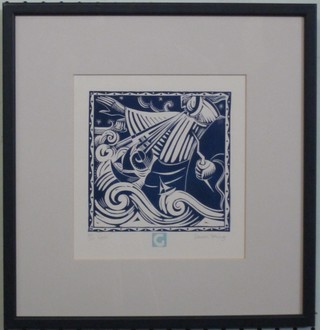 Sarah Young, a limited edition wood cut "Gale" 98/300, 6" x 6"