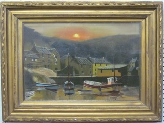 Oil on board "Continental Harbour with Fishing Boats" 13" x 19"