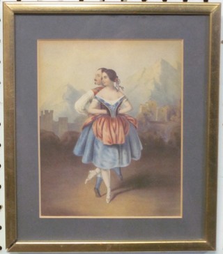 A 19th Century coloured print "Two Dancers - Fanny Cerriot and Saint-Leon" 6" x 5"