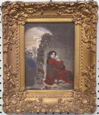 A Victorian biblical coloured print "The Massacre of the Innocence" contained in a decorative gilt frame, 6 1/2" x 4 1/2"
