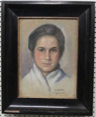 A D Martin, watercolour drawing head and shoulders portrait "Lady" signed and dated 1907 11" x 8"