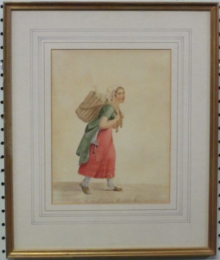 Haddock, watercolour drawing "Street Vendor" signed 8" x 6 1/2"