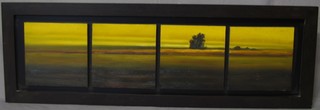 Modern Art, a set of 4 oil paintings on canvas "Studies of Trees" contained within 1 frame 19" x 58"