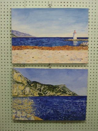 Adrian Ratcliffe, pair of impressionist oil on canvas "Sea Scapes with Cliffs" 13" x 18"