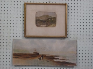 Victorian watercolour "Mountain Lake" monogrammed SL 3 1/2" x 5"