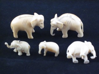 5 small carved ivory figures of elephants