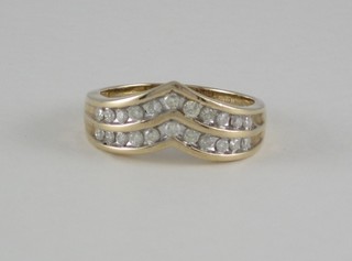 A 9ct gold dress ring set 2 rows of diamonds approx 0.50ct