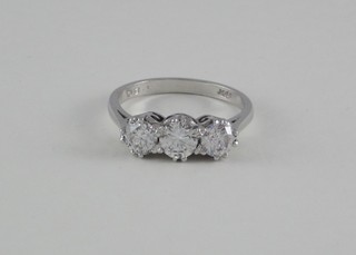 A lady's 18ct white gold dress/engagement ring set 3 diamonds, approx 1.50ct