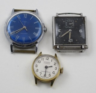 A Timex shock proof wristwatch contained in a stainless steel case, a gentleman's wristwatch contained in a square case and a lady's Ingasol wristwatch
