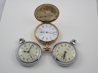 A gentleman's Waltham pocket watch contained in a gold plated full hunter case together with 2 Smiths Empire pocket watches in chrome cases