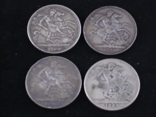 4 various Victorian silver crowns 1890, 1895, 1899 and 1900