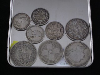 A Victorian 1874 half crown, do. 1898, 2 Victorian florins and 4 Victorian silver shillings