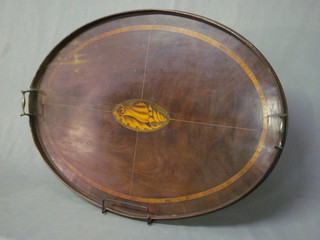A Georgian circular inlaid mahogany twin handled tea tray 29"