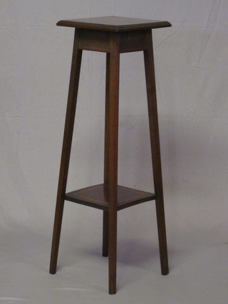 A square Edwardian inlaid mahogany 2 tier jardiniere stand 12"