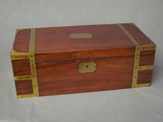 A 19th Century mahogany and brass bound writing slope with  hinged lid 20"