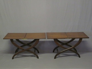 A pair of rectangular 19th Century style folding campaign/coaching tables, raised on X framed supports 36"