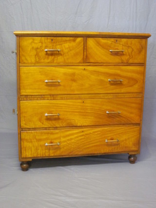 A 19th Century camphor military chest fitted 2 short and 3 long drawers, raised on bun feet, with later replacement handles, 43"