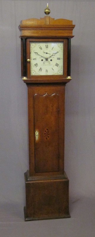 An 18th Century 8 day striking longcase clock, the 12" square  painted dial calendar aperture, minute indicator and painted  spandrels, marked JAS Oram of Castlecray contained in an oak  case 77" ILLUSTRATED