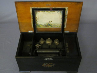 A 19th Century German cylinder musical box playing 8 aires, striking on 3 bells with 6 1/2" drum ILLUSTRATED