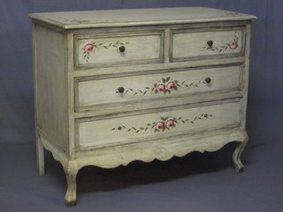 A white painted Continental style chest of 2 short and 2 long drawers with rose painted decoration 41"