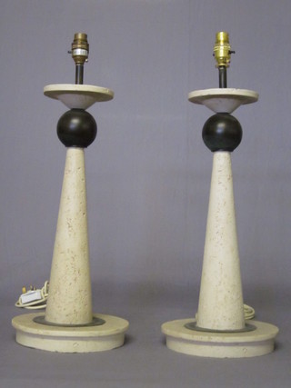 A pair of stone finished club shaped table lamps 18"
