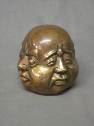 A bronzed portrait bust of a multi faced Buddha, 5"
