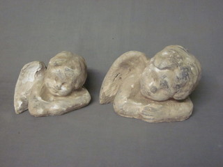 2 plaster figures of Angels heads 7" and 6"