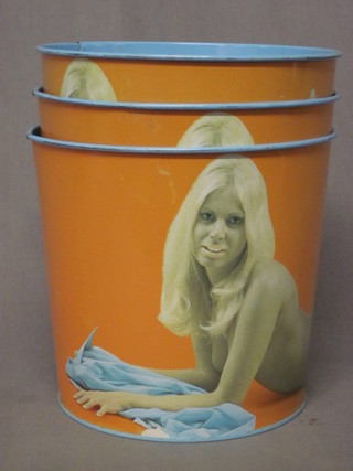 3 1960's Worcesterware, pressed metal wastepaper baskets  decorated naked ladies