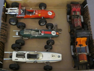 2 Schuco model vintage cars no. 1225 and 1228 together with 3  Schuco model racing cars no. 1071, 1072 and 1073