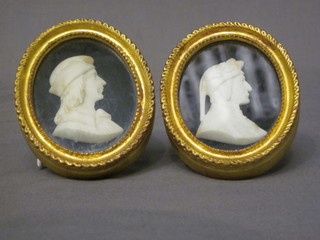 2 19th Century carved marble portrait plaques of Nobleman 2" contained in oval gilt frames