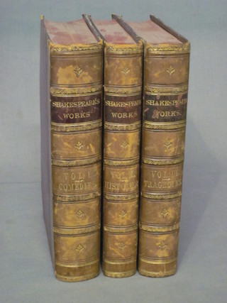 3 volumes of Cassells "The Works of Shakespeare", leather bound