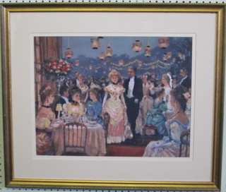 An embroidered panel decorated an interior scene - At The Ball  13" x 17"