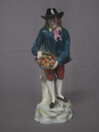 A 20th Century Continental porcelain figure in the form of a Gentleman with basket of apples 8"